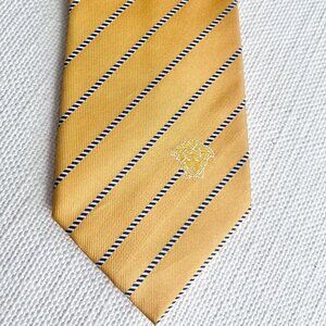 Versace Men’s Silk Tie Yellow Stripe Medusa Head Logo Made in Italy Authentic
